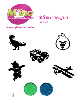 Glitter tattoo set  28 kleuter jongens